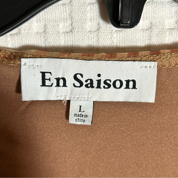 En Saison Size L Check Print Sheer Long Sleeve Blouse Ruffle Collar Lined Button - Picture 3 of 13